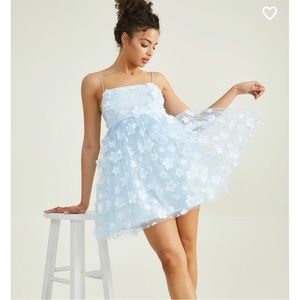 Aurora Floral Mesh Babydoll Dress Blue Size Small